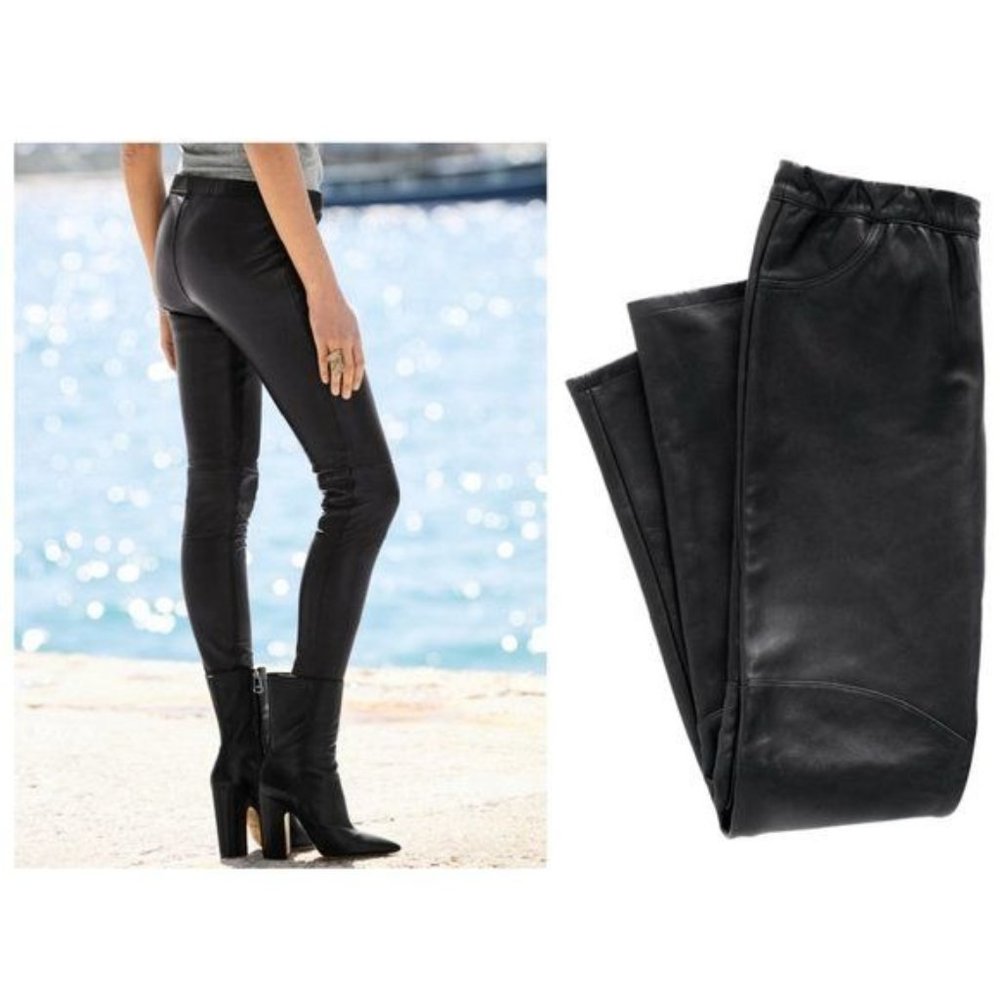 Peruvian Connection Black Faux-Leather Leggings